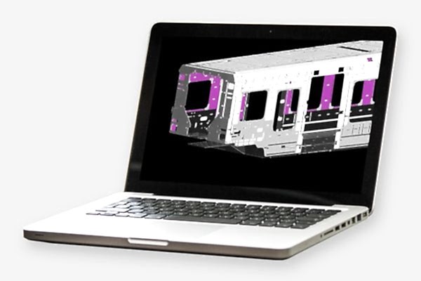Laptop mit CAD-Zeichnung von Schallschutzmaterial