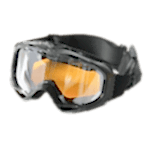 schwarze Skibrille mit gelb getönten Scheiben