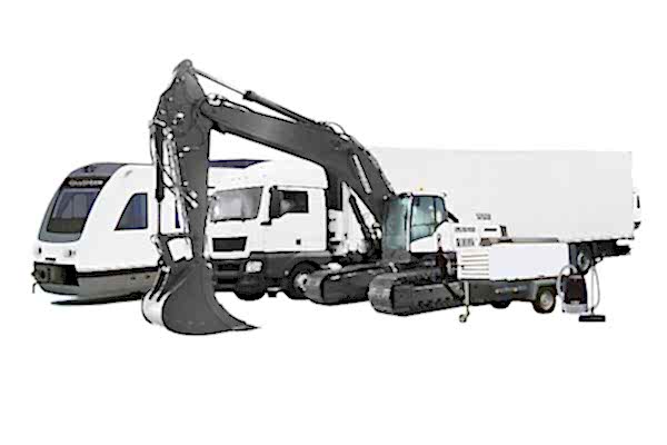 Sammlung von Zug, LKW, Bagger und Kompressor